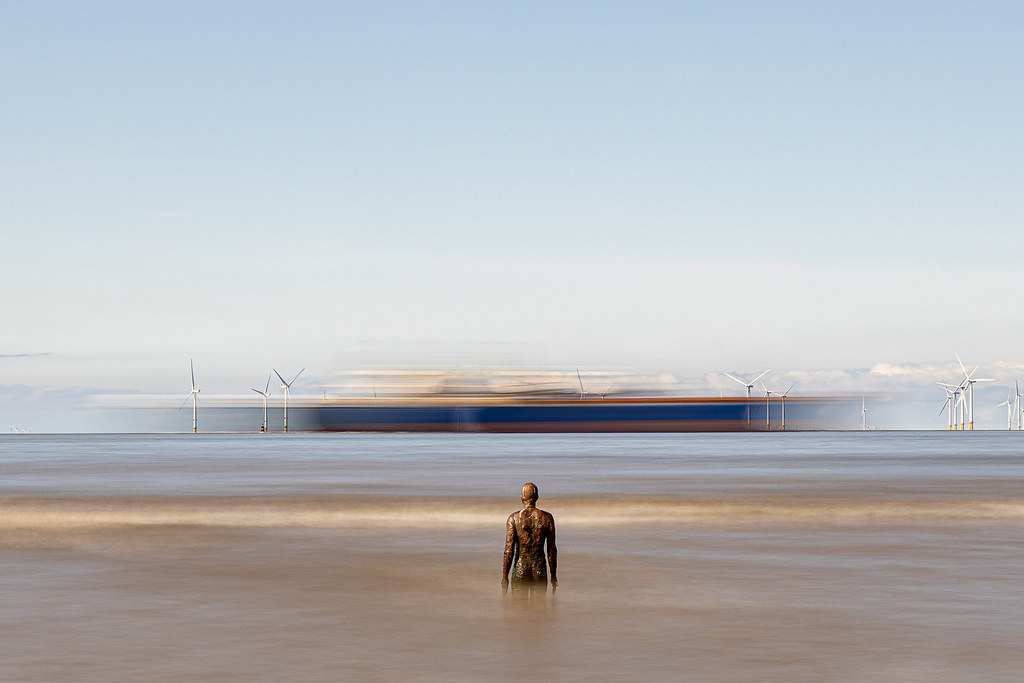 Long exposure passing ship